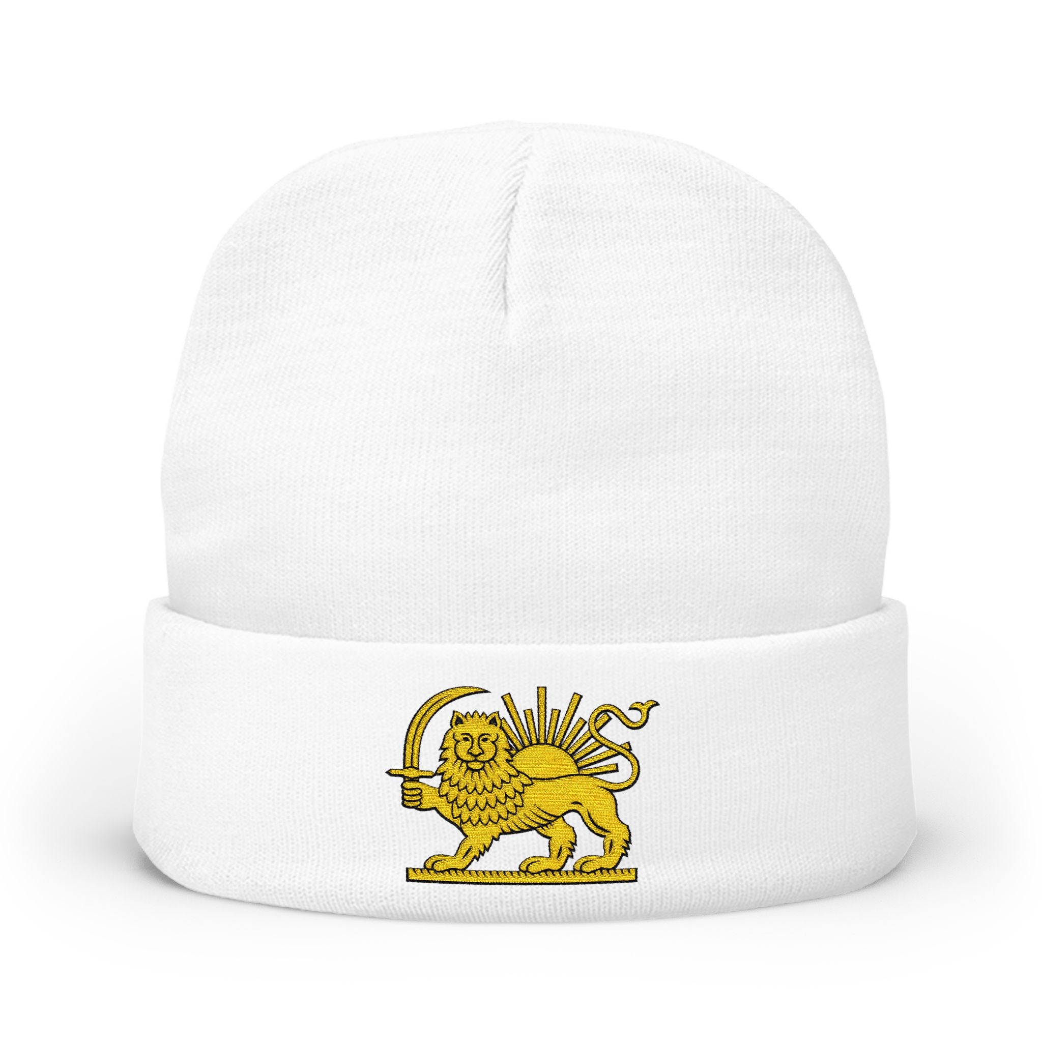 Embroidered Lion and Sun Knit Beanie