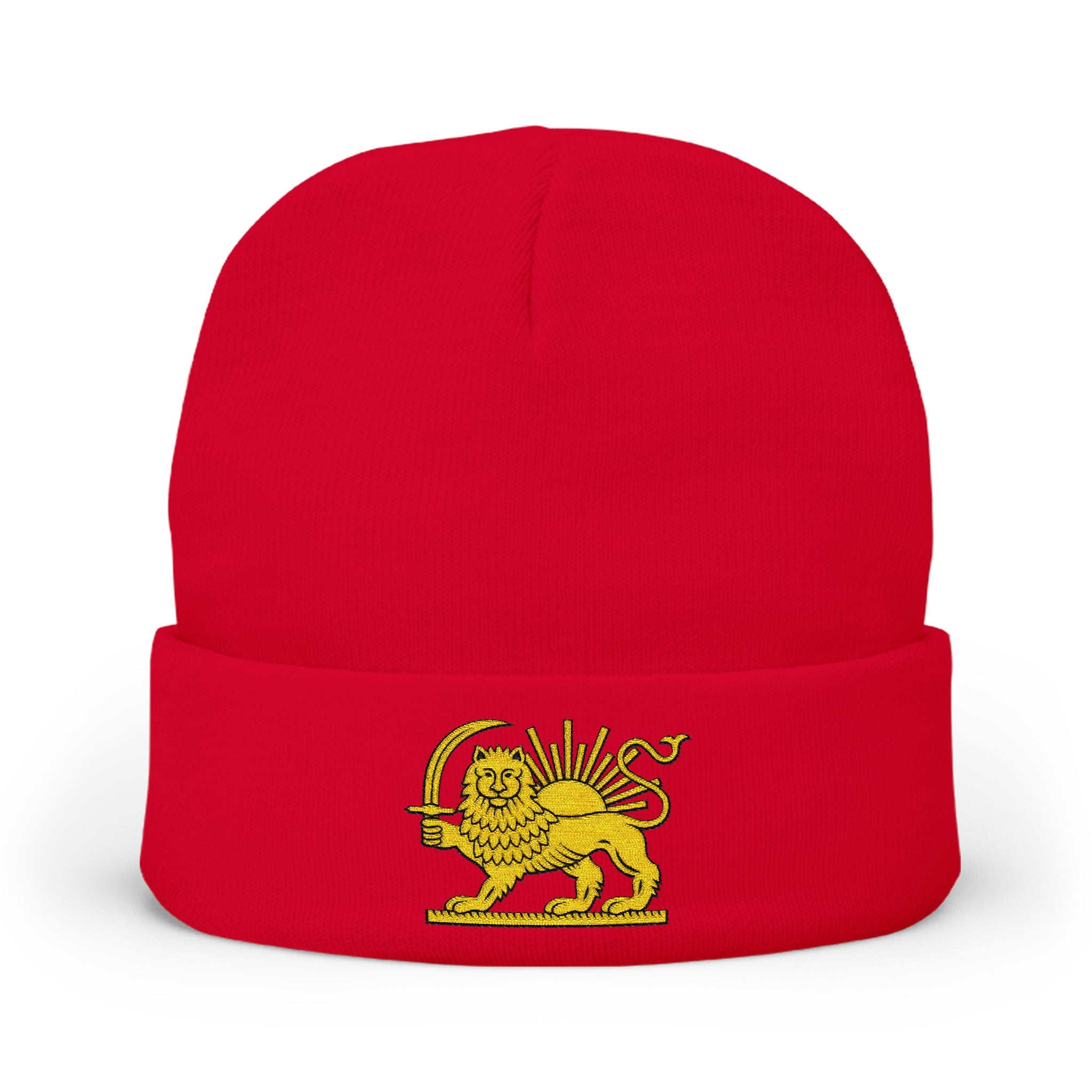 Embroidered Lion and Sun Knit Beanie
