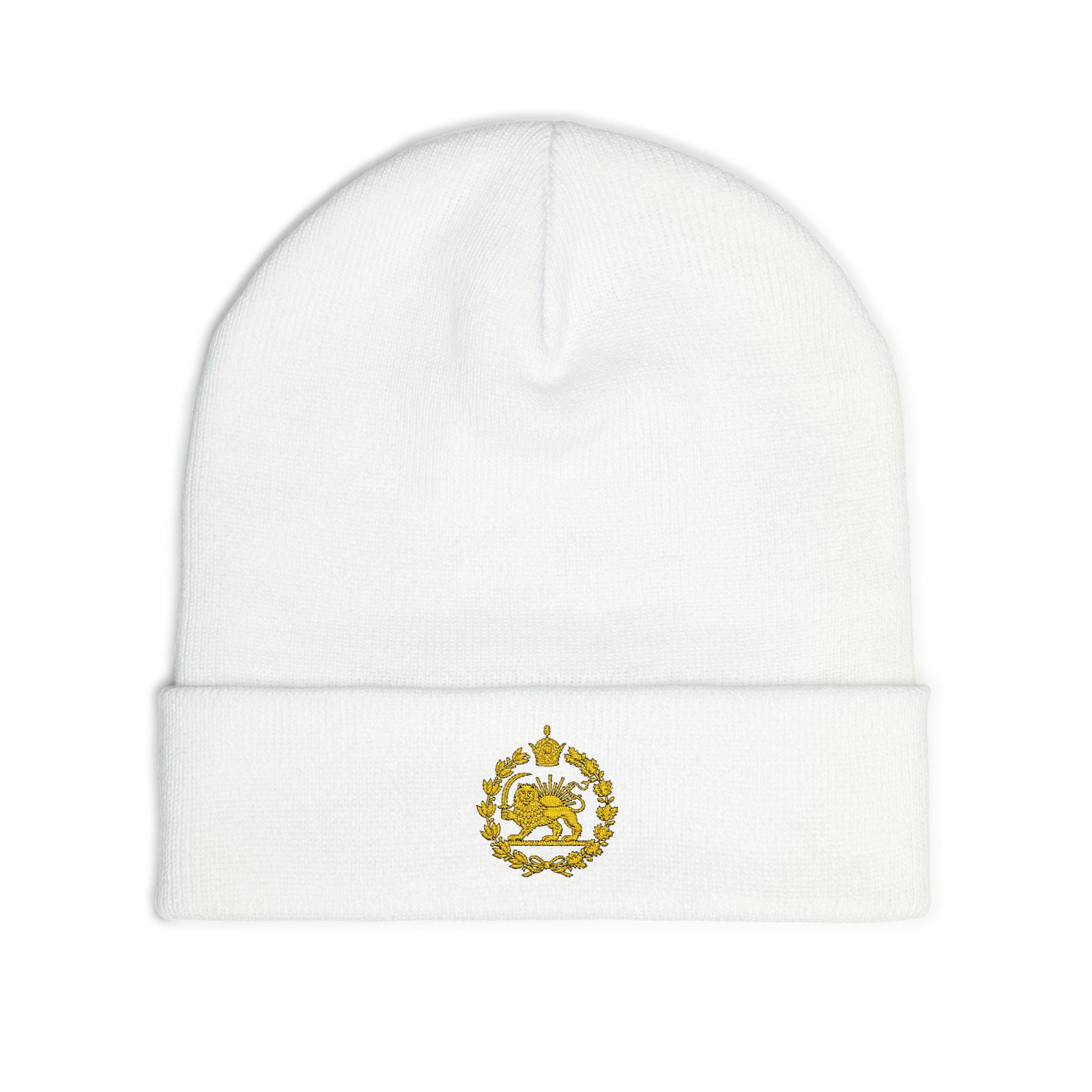 Embroidered Monarchy Lion and Sun Knit Beanie