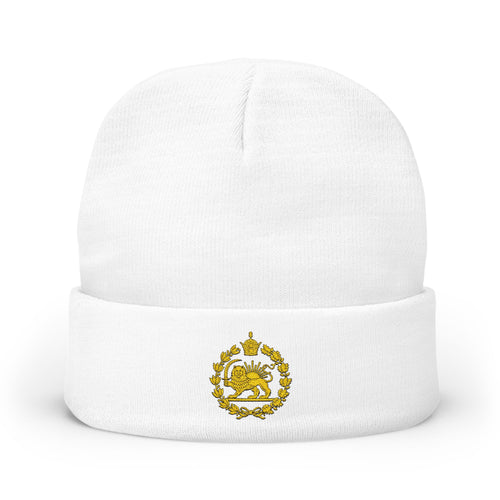 Embroidered Monarchy Lion and Sun Knit Beanie