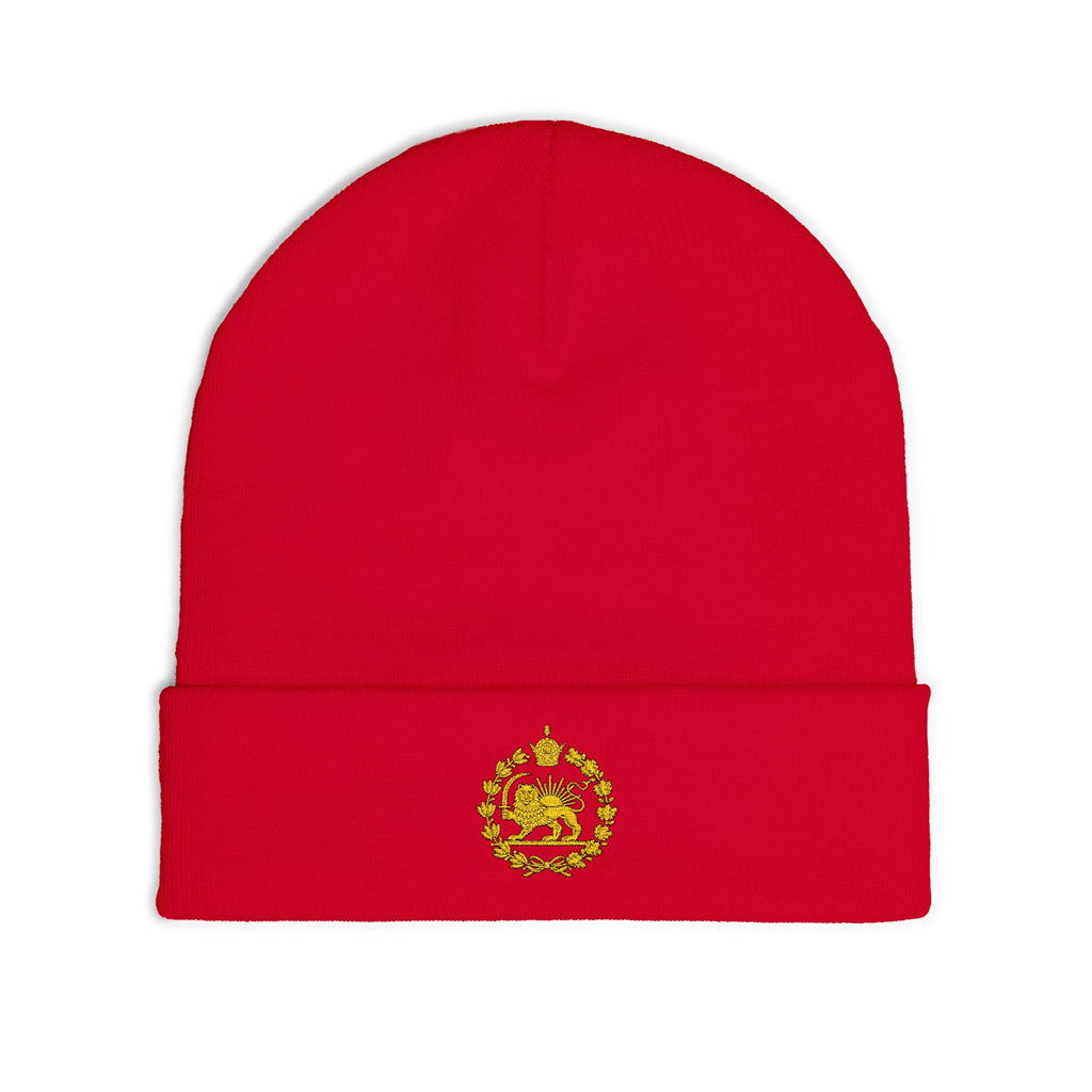 Embroidered Monarchy Lion and Sun Knit Beanie