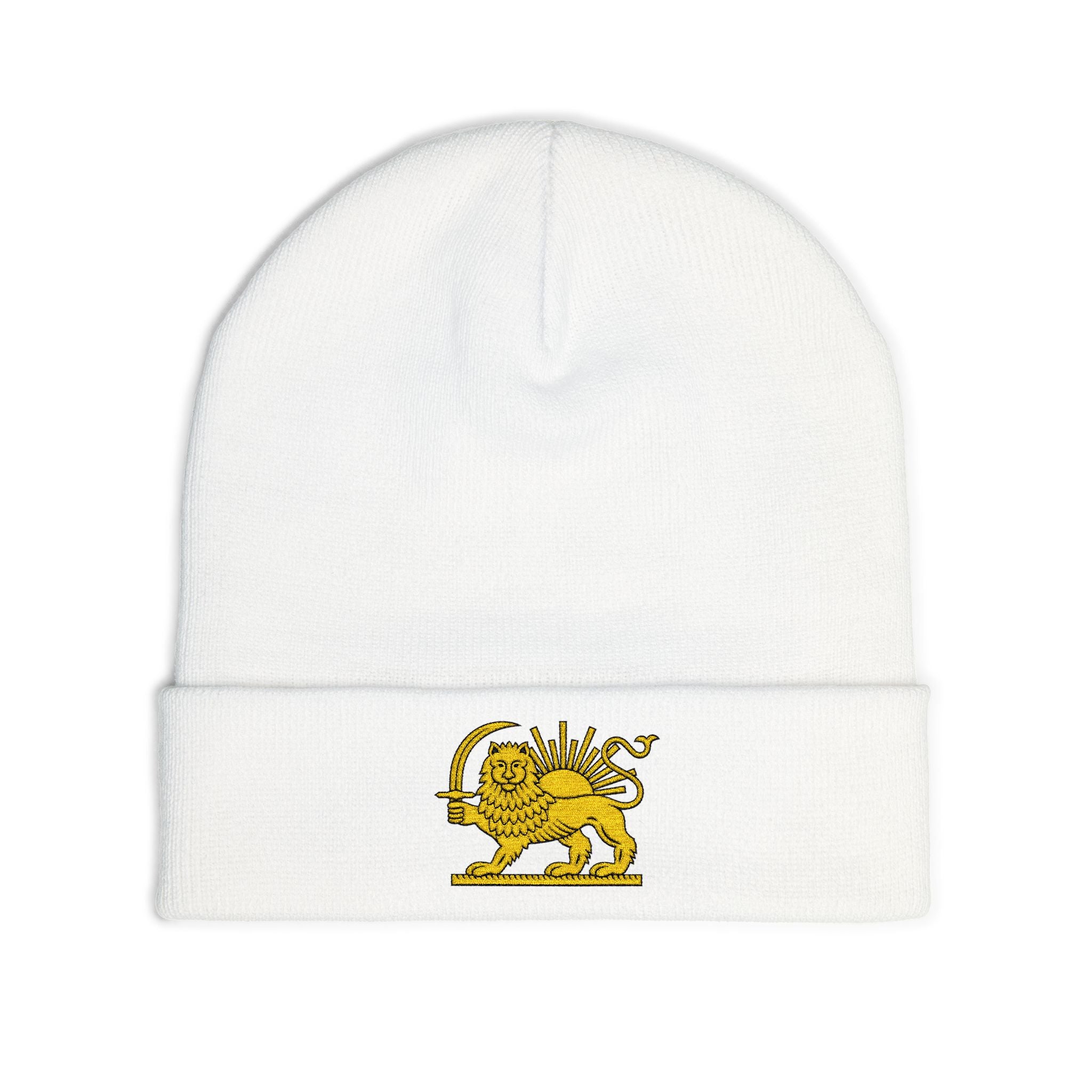 Embroidered Lion and Sun Knit Beanie