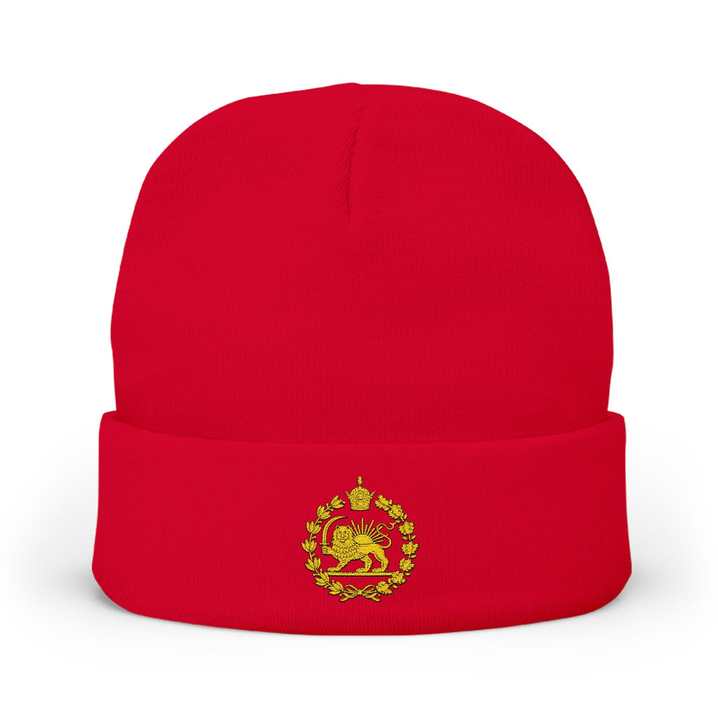 Embroidered Monarchy Lion and Sun Knit Beanie