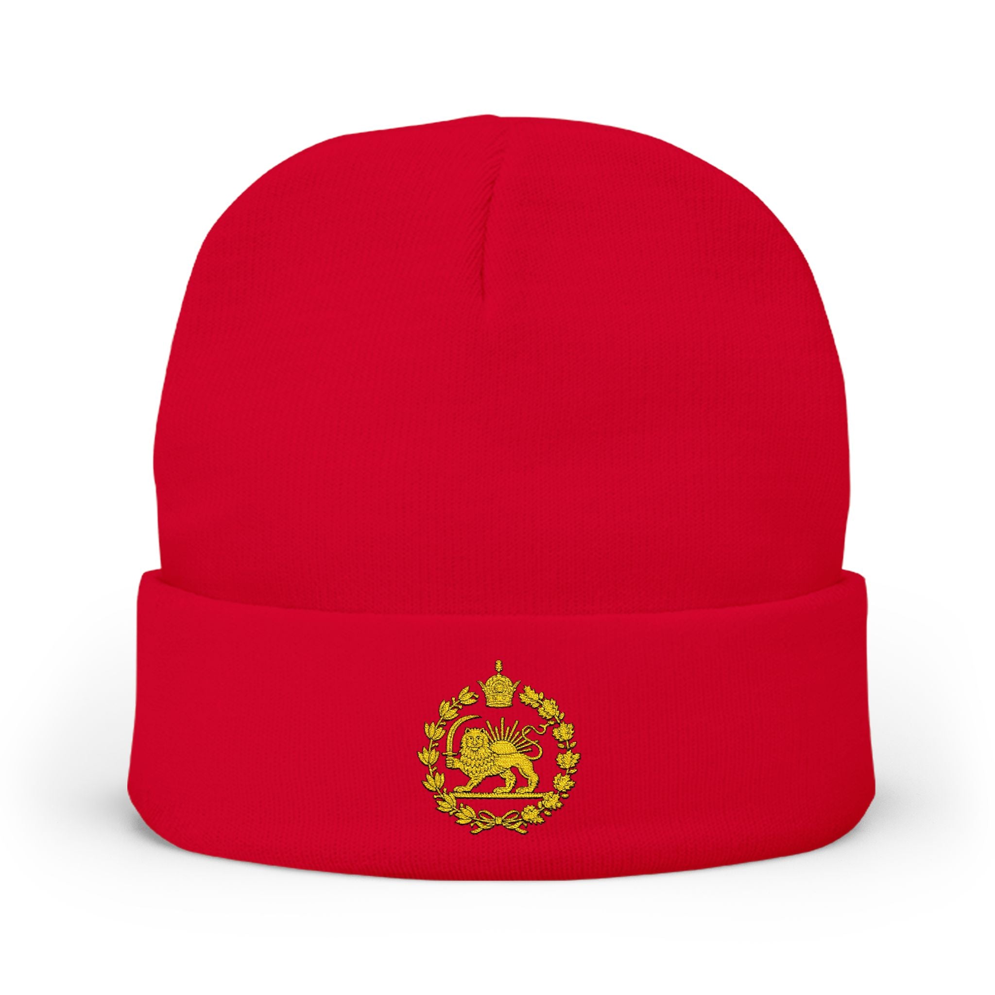 Embroidered Monarchy Lion and Sun Knit Beanie