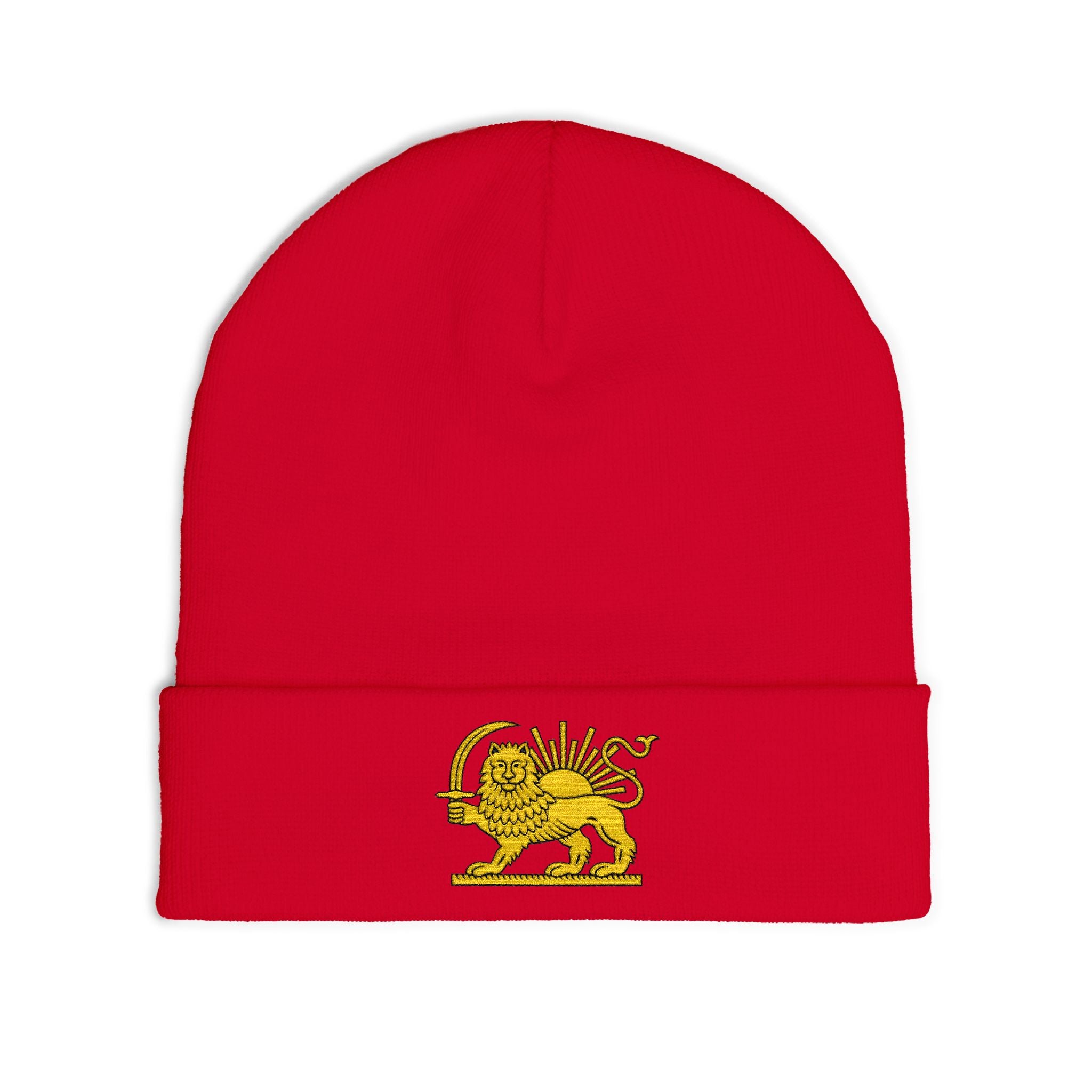 Embroidered Lion and Sun Knit Beanie